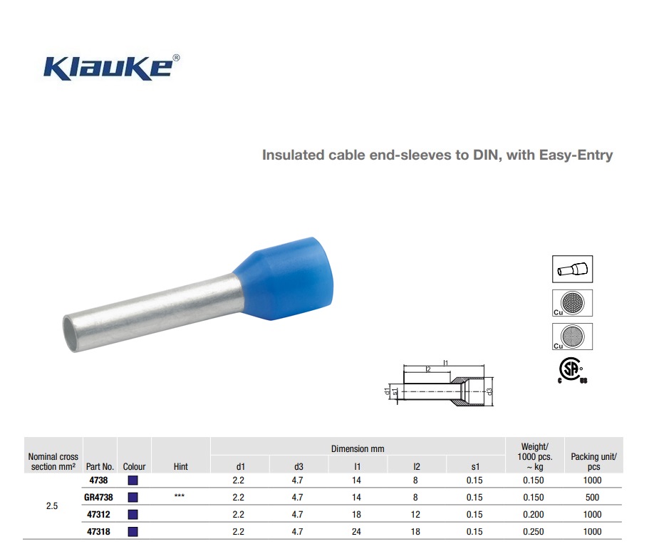 Adereindhuls Blauw  2,5 qmm 173/B | DKMTools - DKM Tools
