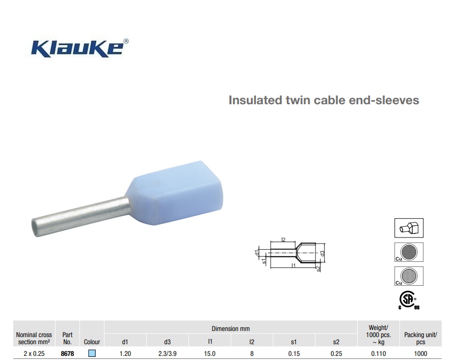 Tweeling Adereindhuls Blauw  2,5 qmm 873/13 | DKMTools - DKM Tools