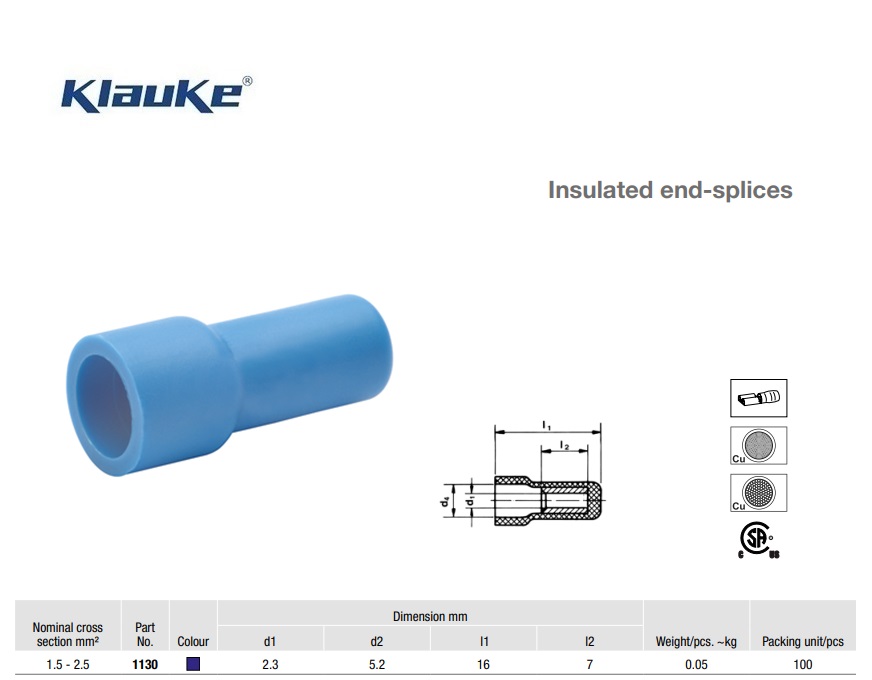 Eindverbinder geïsoleerd Blauw 2,5 qmm 1130