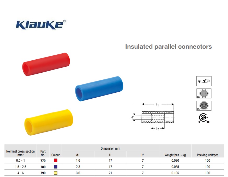 Parallelverbinder geïsoleerd Blauw 2,5 qmm 780