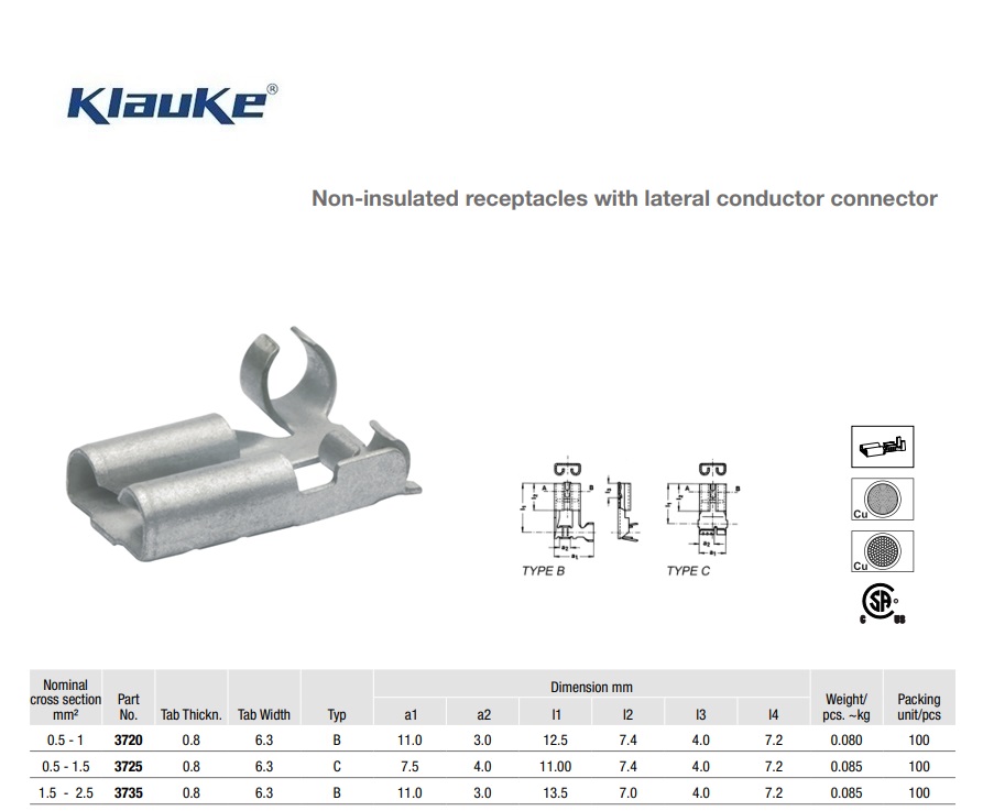 Vlaksteekhuls ongeïsoleerd geleiderconnector 1 qmm 3720