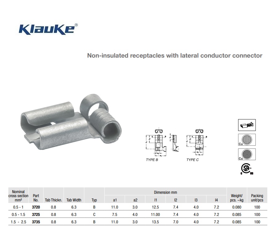 Vlaksteekhuls ongeïsoleerd geleiderconnector 1,5 qmm 3725