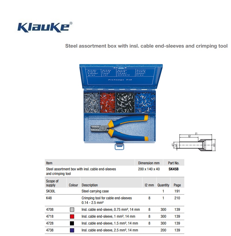 Assortimentsdoos staal met geïsoleerde adereindhulzen en krimptang  MK230B507 | DKMTools - DKM Tools