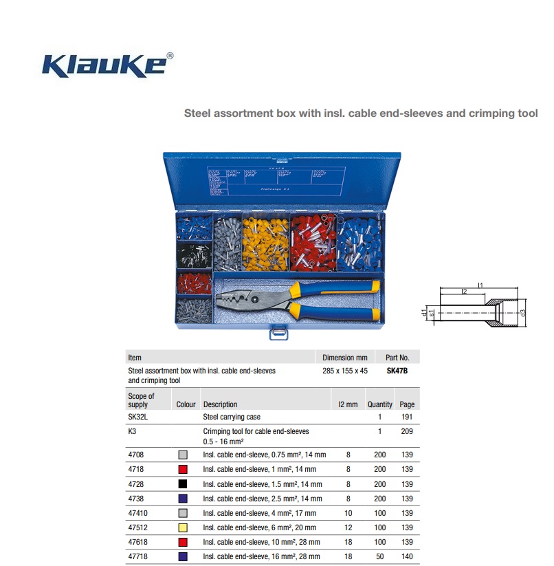 Assortimentsdoos staal met adereindhulzen en krimptang  SK32B | DKMTools - DKM Tools