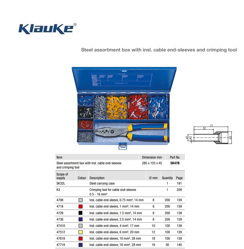 Assortimentsdoos staal met geïsoleerde adereindhulzen en krimptang  SK82S | DKMTools - DKM Tools