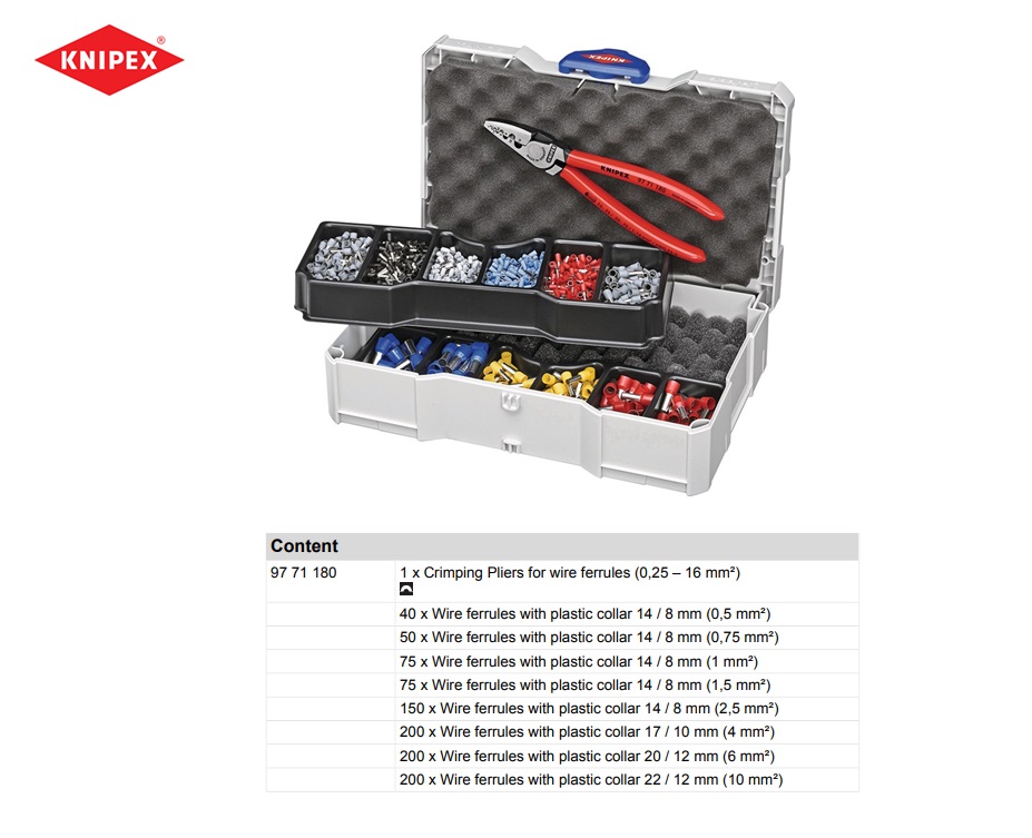 Knipex 97 90 06 Krimp-assortiment voor adereindhulzen 1191 dlg