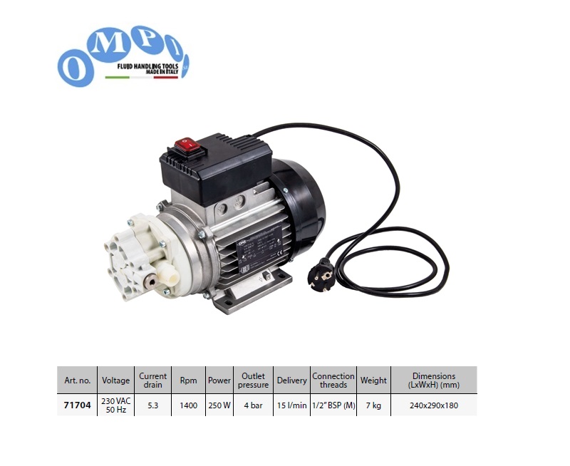 Elektrische tandwielpomp met IXEF 230 V - 1400 rpm - 4 bar -  15 lt/min