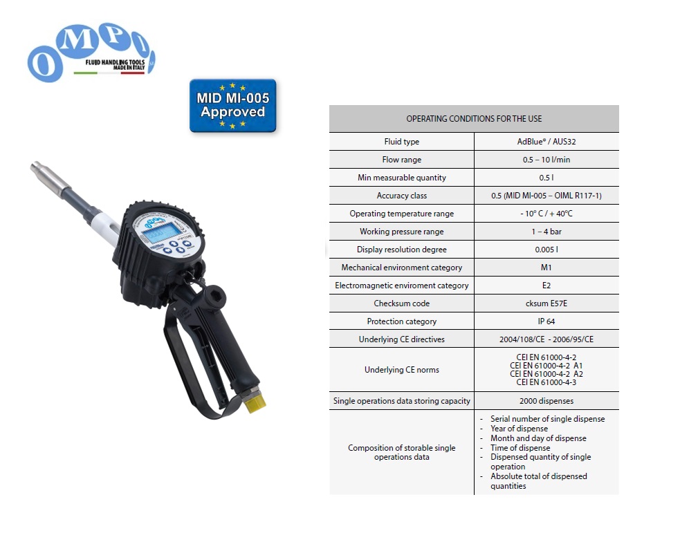 Digitale afgiftemeter AdBlue 16mm Ø rigid pipe, 1/2