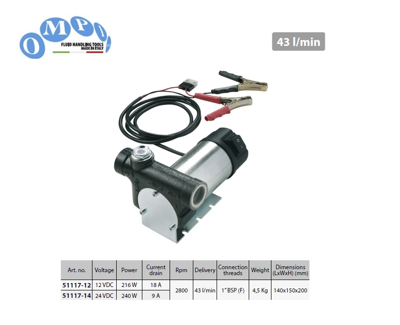 Elektrische Dieselpomp 40 lt/min 24V, 4m slang | DKMTools - DKM Tools