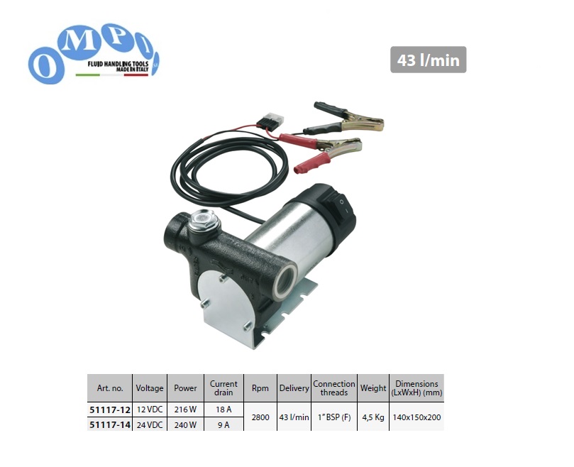 Elektrische Dieselpomp 12V 43 lt/min