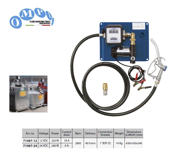 Elektrische Dieselpomp 40 lt/min 12V, 4m slang