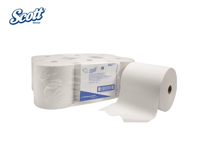 Scott 6667 Handdoeken rol - wit 304mtrx200 6 rollen in VE