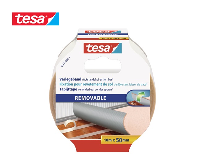 Tesa Tapijttape verwijderbaar 10m x 50mm dubbelzijdig klevend