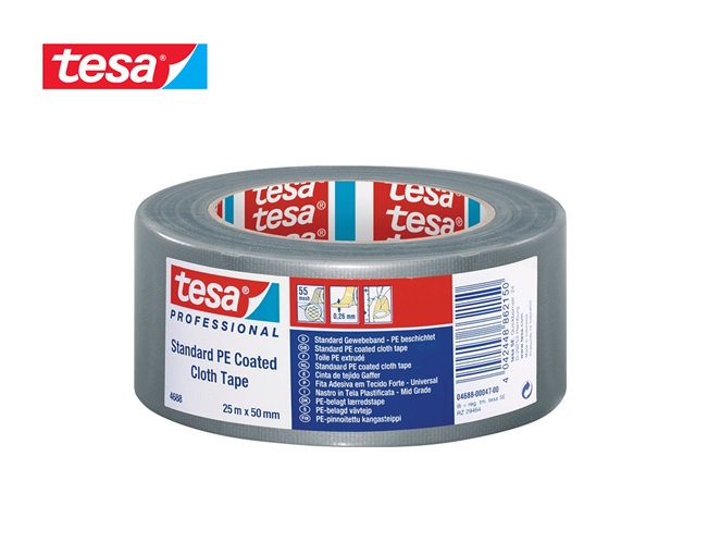 Tesa 4688 textieltape met polyethyleen coating 50mtr x50mm Zilver | DKMTools - DKM Tools