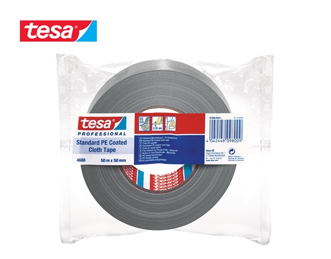Tesa 4688 textieltape met polyethyleen coating 50mtr x50mm Zilver