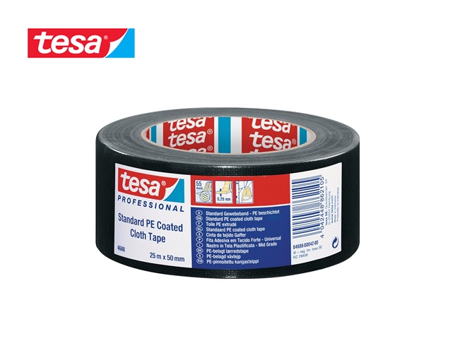 Tesa 4688 textieltape met polyethyleen coating 50mtr x50mm Zwart | DKMTools - DKM Tools