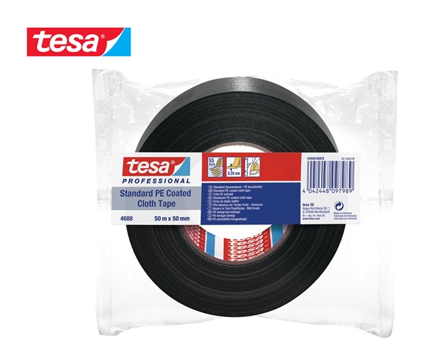 Tesa 4688 textieltape met polyethyleen coating 50mtr x50mm Zwart