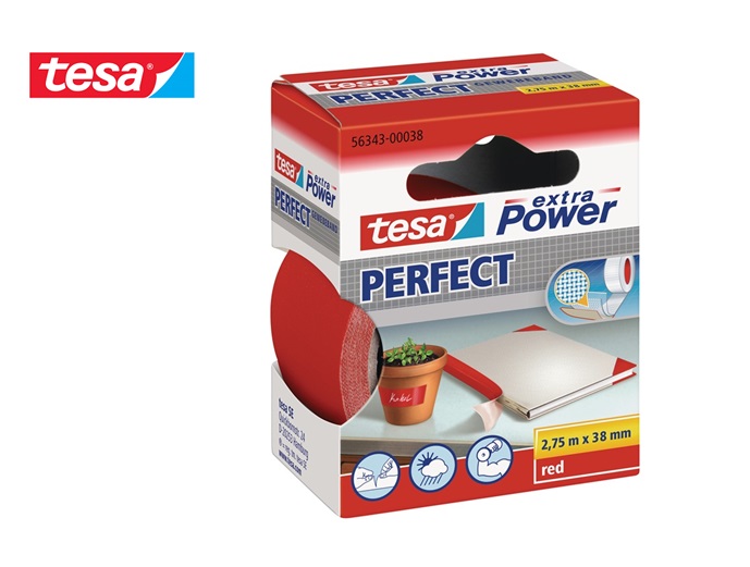 Tesa 56343 Textielplakband extra Power 2,75m x 38mm rood