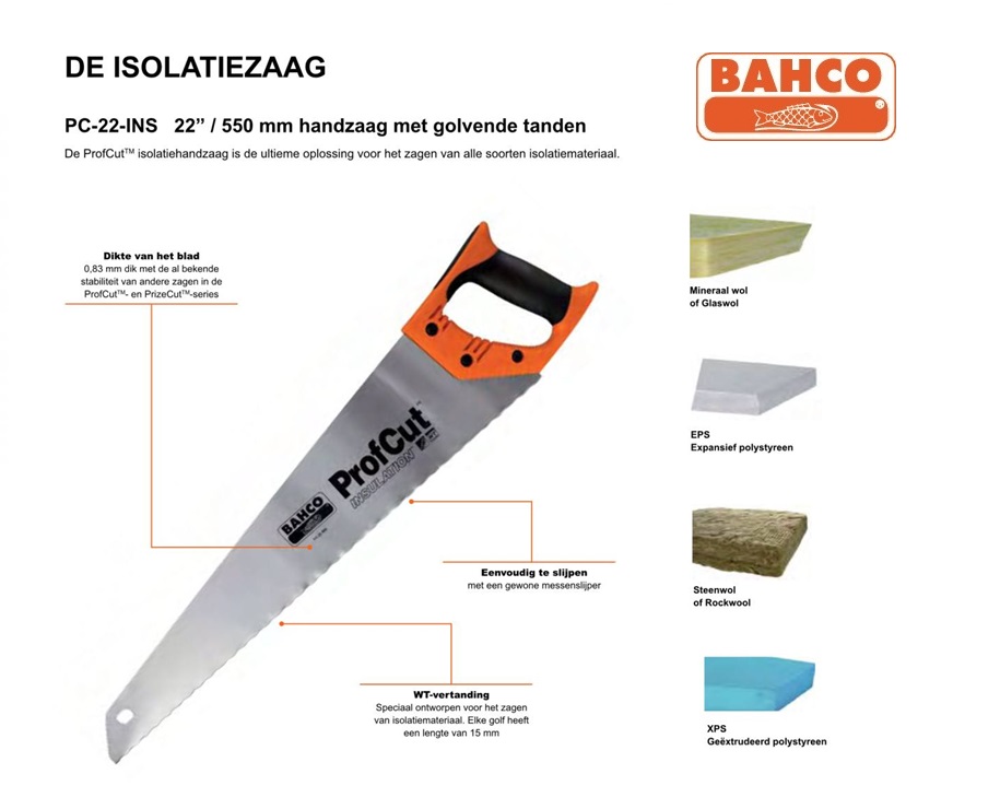 Isolatiemateriaalzaag 560mm Bahco PC-22-INS