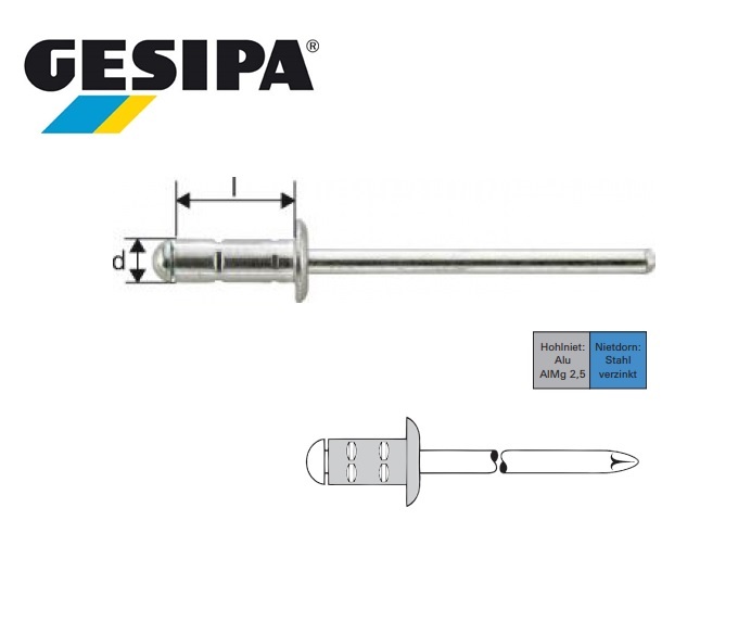 Gesipa Polygrip 4 x13mm staal/staal Plat bolkop 4.5 - 9.0mm | DKMTools - DKM Tools