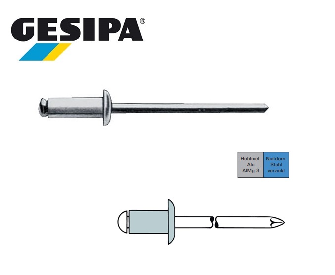 Gesipa Blindklinknagel INOX-INOX platbol 3 x12mm 6.5 - 8.5mm | DKMTools - DKM Tools
