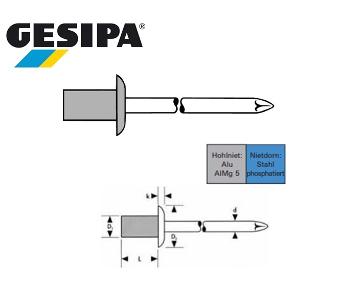 Gas- en vloeistof dichte blindklinknagelnagel alu-Inox 4.0x9.5 3.5 - 5.0mm | DKMTools - DKM Tools