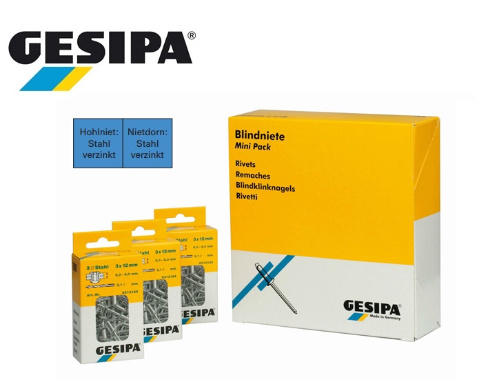 Gesipa blindklinknagel staal-staal 3x 6mm 2.0 - 3.0mm á100pc