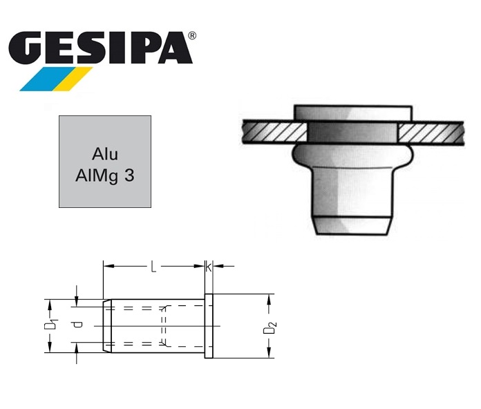 Gesipa blindklinkmoer Vlakrondkop aluminium- M 4x 6x11.0 /0.25 - 3.0mm