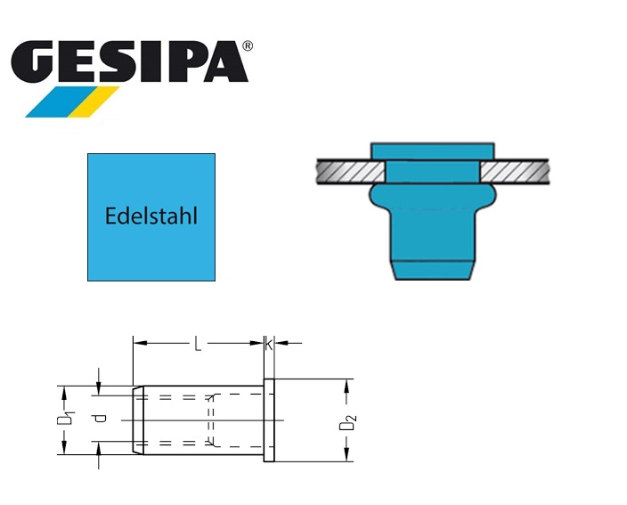 Gesipa blindklinkmoer verzonken kop 90gr Inox M5x7x13.5mm /1.5 - 4.0mm | DKMTools - DKM Tools