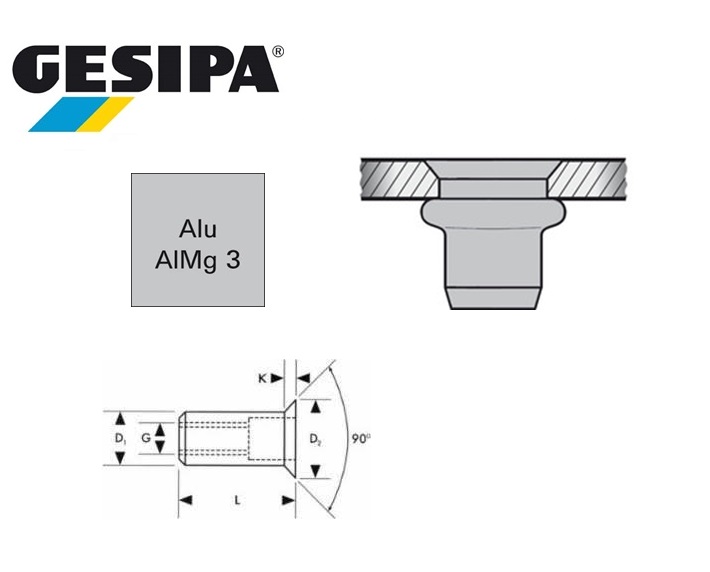 Gesipa blindklinkmoer verzonken kop 90gr aluminium M 5x 7x13.5 1.5 - 4.0mm