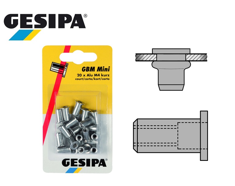 Gesipa Blindklinkmoer Alu M4 short Mini-Pack 0.25 - 3.0mm á 20pc