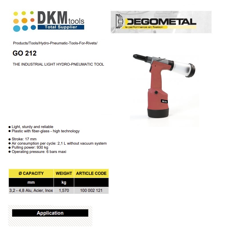 Hydropneumatische blindklinknageltang GO 5050  X  mm 2,4-4,0  Alu - Staal, Roestvrijstaal | DKMTools - DKM Tools