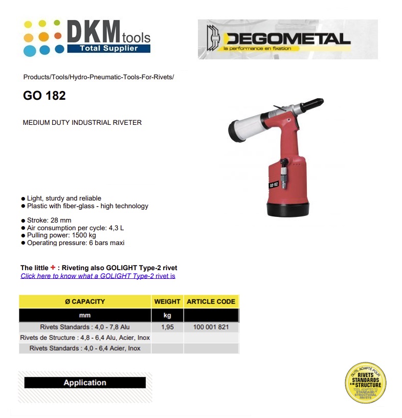 Hydropneumatische blindklinknageltang GO 212  X  mm 3,2-4,8  Alu - Staal, Roestvrijstaal | DKMTools - DKM Tools