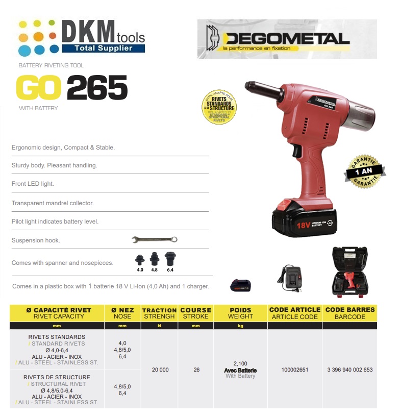 Elektrisch klinknagelapparaat GO 252  X  mm 3,2-5,0  Alu - Staal, Roestvrijstaal | DKMTools - DKM Tools