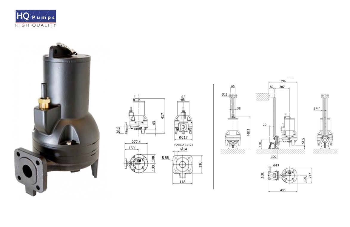 HQ dompelpomp GS.40.15.2T grinderpomp 3 fase 400 V50 Hz