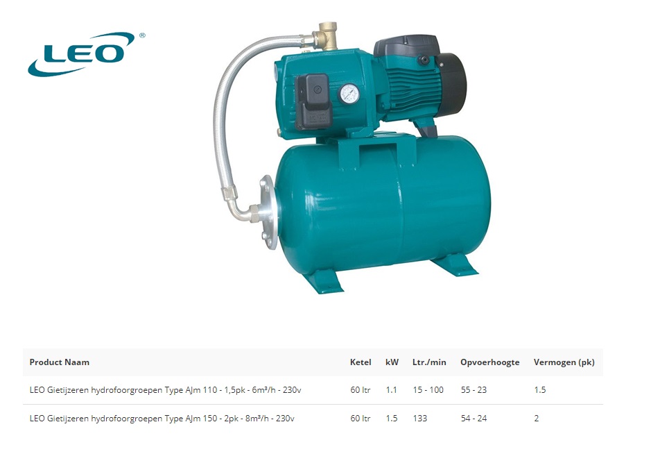 LEO Gietijzeren hydrofoorpomp - 1,5pk - 6m³/h - 230v