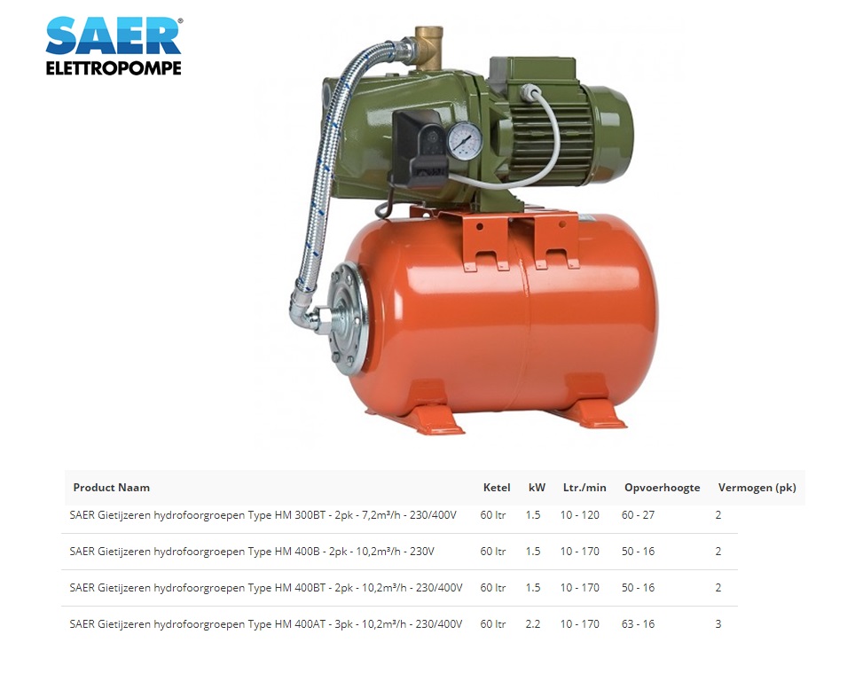 SAER Gietijzeren hydrofoorpomp - 2pk - 10,2m³/h - 230/400V