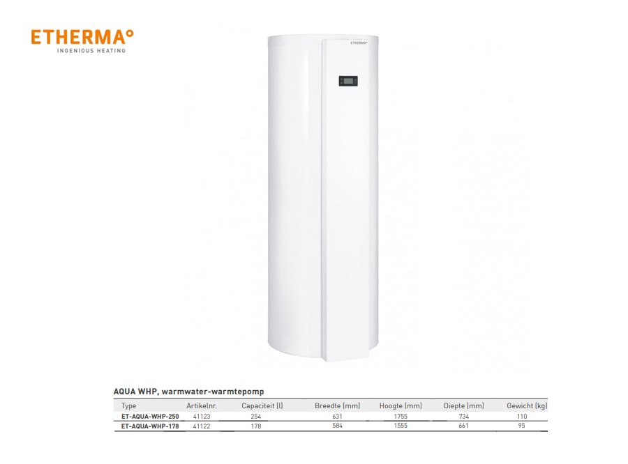 WHP Warmtepomp boiler van 178 liter boiler max. 65°C