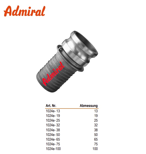 Koppeling Admiral Camlock V Type E Aluminium 13 mm