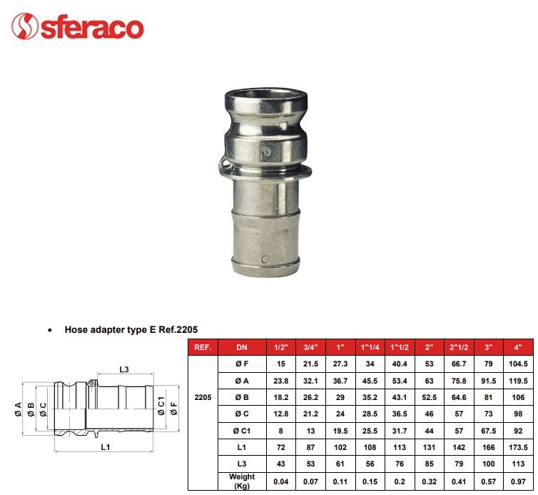 Camlock slangadapter type E 2205 1/2