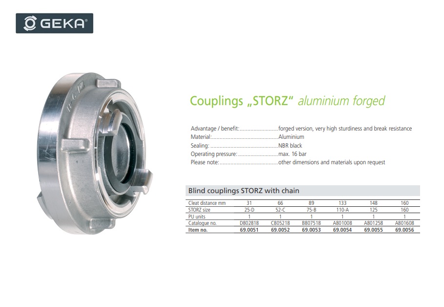 Storz Blinde koppelingen met ketting 75-B KA 89mm | DKMTools - DKM Tools