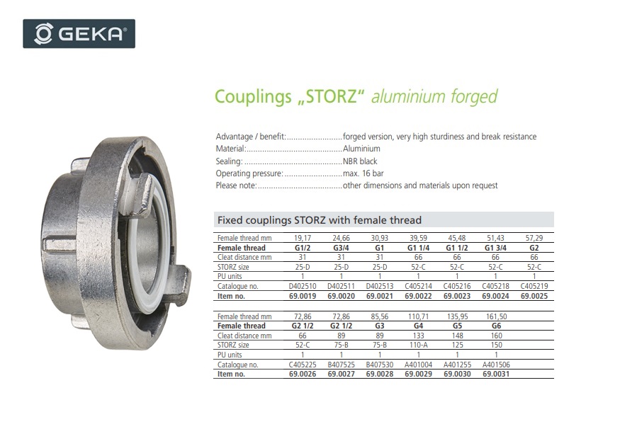 Storz-snelkoppelingen met binnenschroefdraad 25-D KA 31mm IG G 1