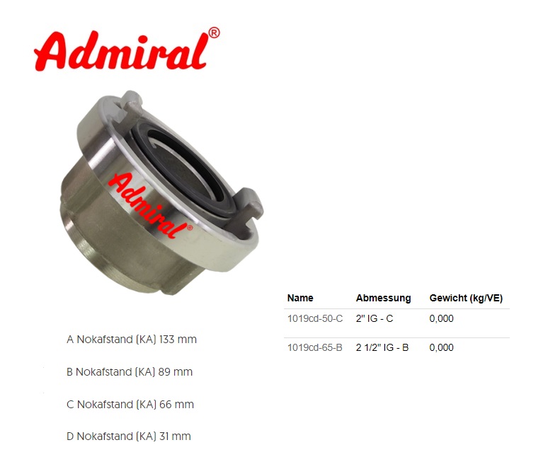 Storz draaikoppeling met binnenschroefdraad 75-B KA 89mm AG G 2 1/2