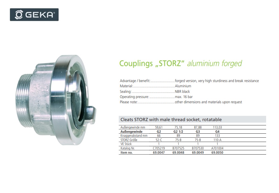 Storz draaikoppeling met binnenschroefdraad 52-C KA 66mm AG G 2