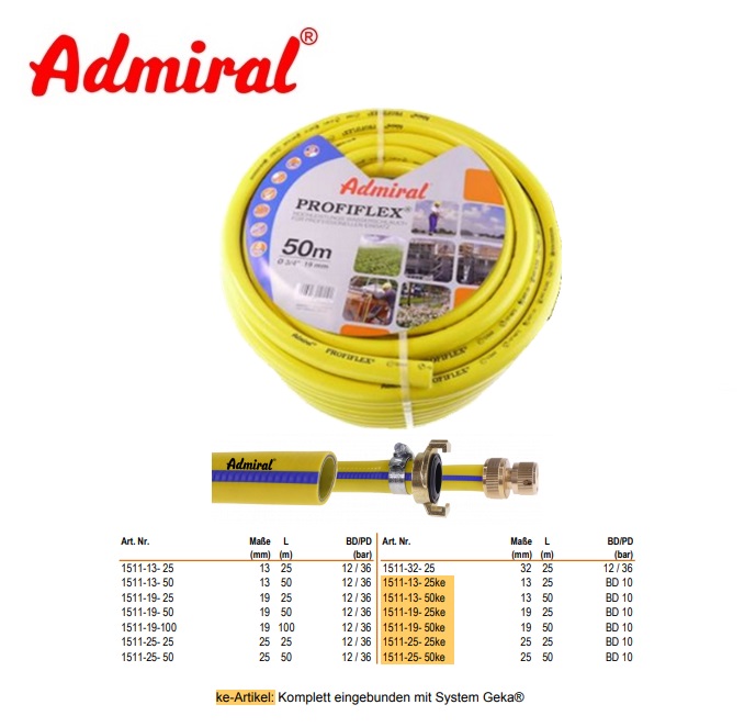 Waterslang Admiral Profiflex 13 x2,7mm/ 25 m