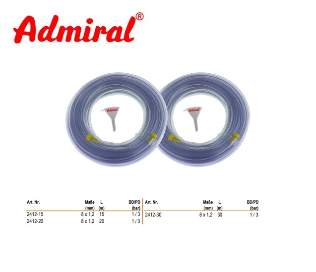 Waterslang Admiral Balance 8 x 1,2 mm / 15 m