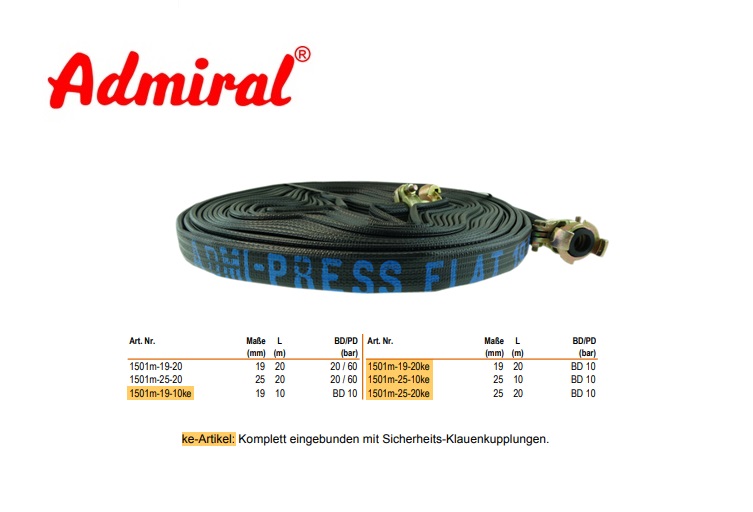 Persluchtslang Admiral Press Flat BK 19 mm / 20 m