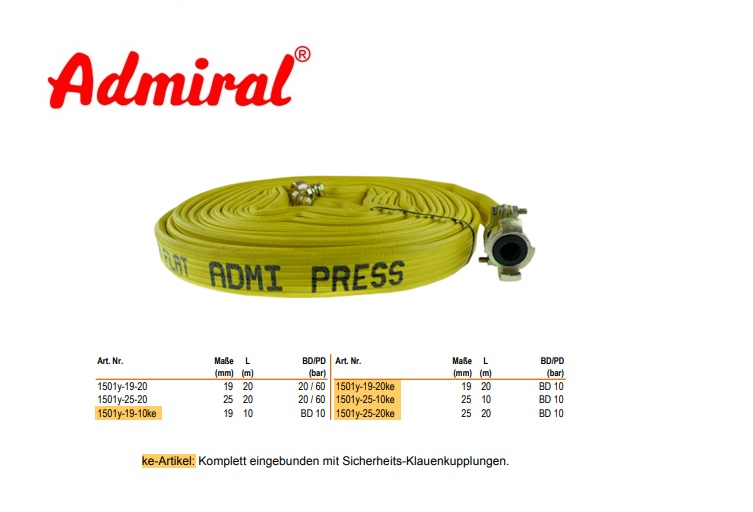 Persluchtslang Admiral Press Flat Y 19 mm / 20 m