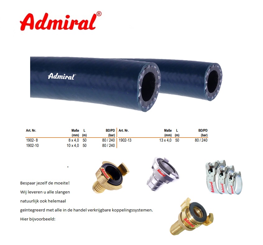 PVC ongediertebestrijdingsslang voor perslucht Admi Control 8 x 4,0 mm / 50 m