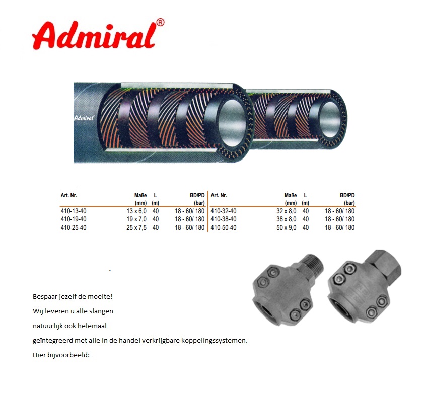 Stoom slang Admi Steam 210 13 x 6,0 mm / 40 m